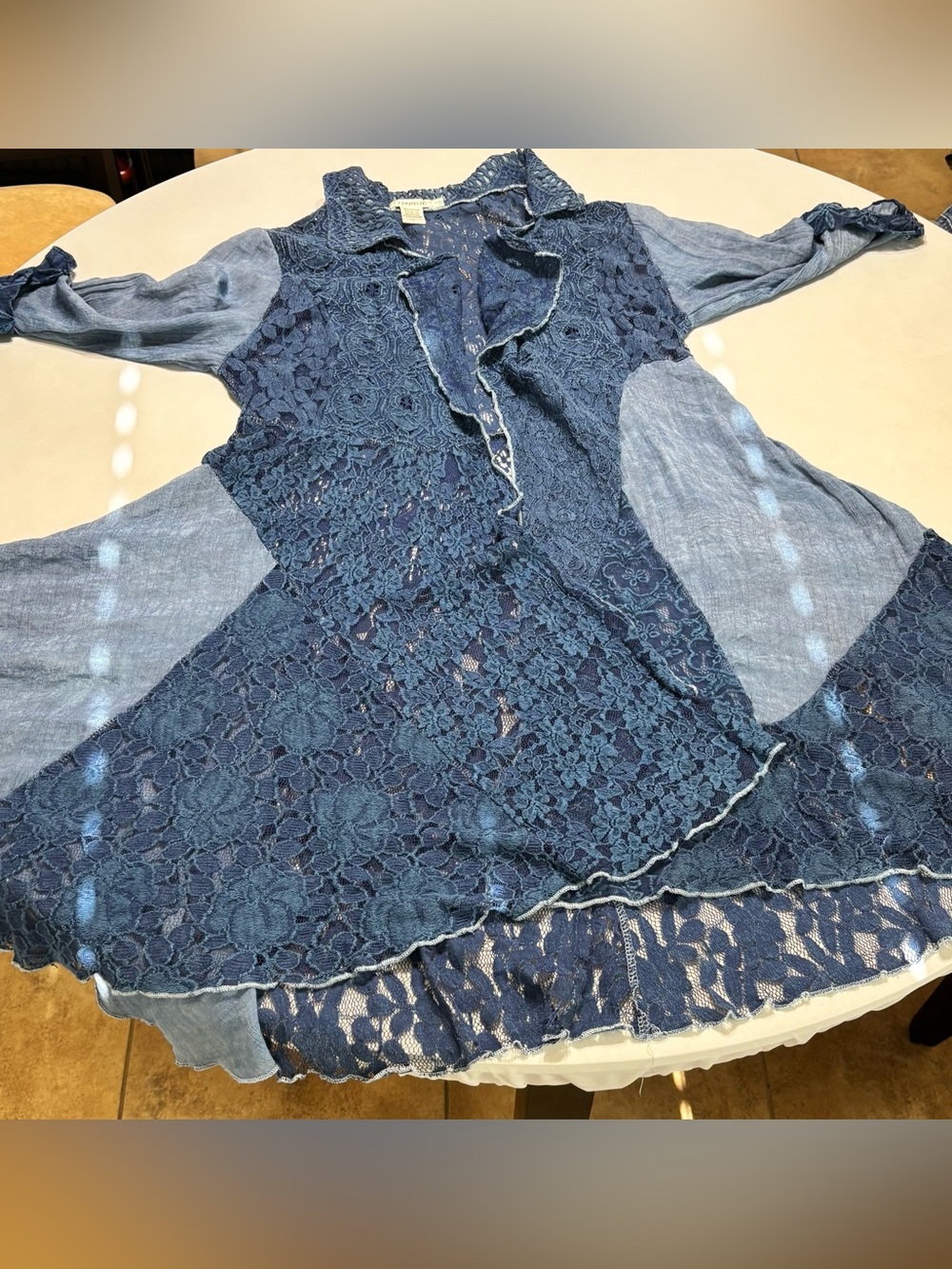 Boho Lace-Panel Blue Jacket & Coat - Picture 5 of 10